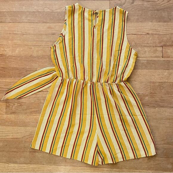 E & M gold striped romper shirt top size medium M B5 - Picture 5 of 5
